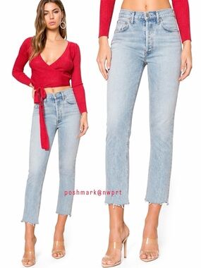 AGOLDE Riley Zephyr High Rise Straight Leg Crop Blue Jeans 24